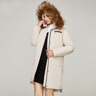 Puffer jacket coat with fur lined hood for women