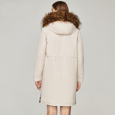 Puffer jacket coat with fur lined hood for women