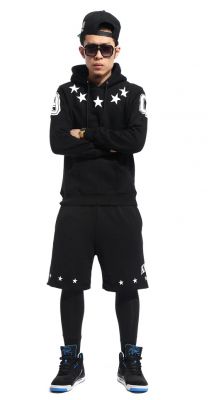 Hoodie Sweatshirt with Swag Stars Print Around Collar 90 Black Grey