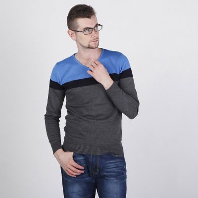 Simple Geometric Striped Jumper for Men with Colored Shoulders