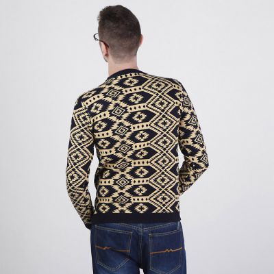 Hexagon Pattern Woven Jumper for Men with Round Collar