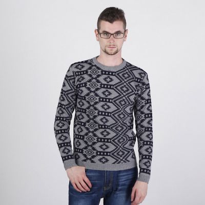 Hexagon Pattern Woven Jumper for Men with Round Collar