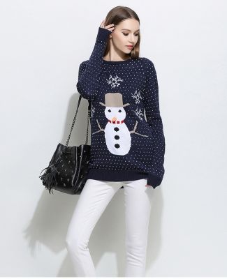 Christmas wool sweater for women with snowman