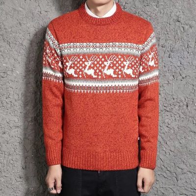 Winter knit sweater with deer and polka dots for men