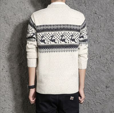 Winter knit sweater with deer and polka dots for men
