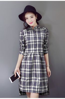 Women's plaid dress with long sleeves and shirt collar