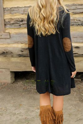 Lace up front collar dress with velvet elbow patches