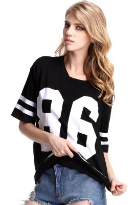 Long Dress T shirt with Baseball 86 Print for Women