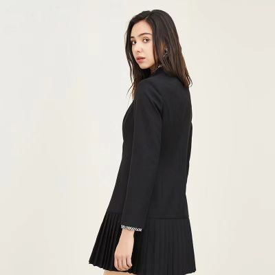 Slim fit double breasted suit dress in black for women