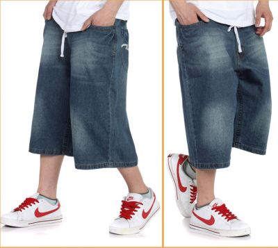 Baggy Jeans Shorts for Men with Embroidery on Back Pocket