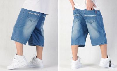 Classic Baggy Jeans Shorts for Men with White Stripe Back Pocket