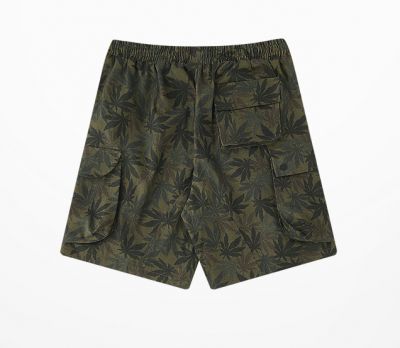 Men's fabric shorts with weed camouflage pattern