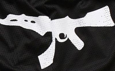 Kalashnikov Print Black and White Sports Basketball Shorts Streetwear