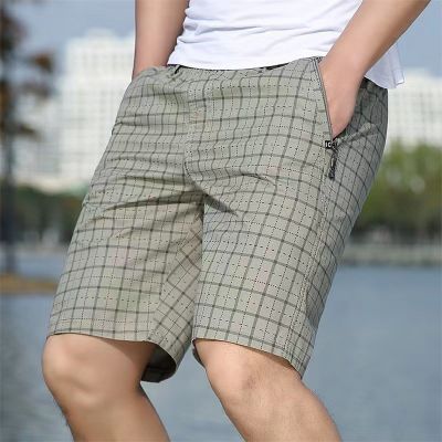 Men's Plaid Cotton Shorts Elastic Waist