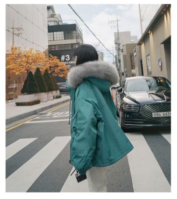 Short fur lined parka with hood for women