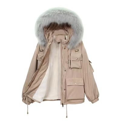 Short fur lined parka with hood for women