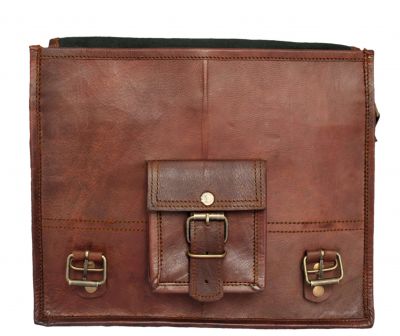 Vintage Genuine Leather Messenger Satchel bag with Front pocket - Small