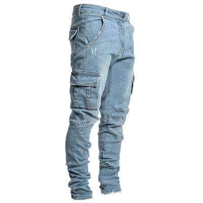 Skinny slim fit cargo jeans for men