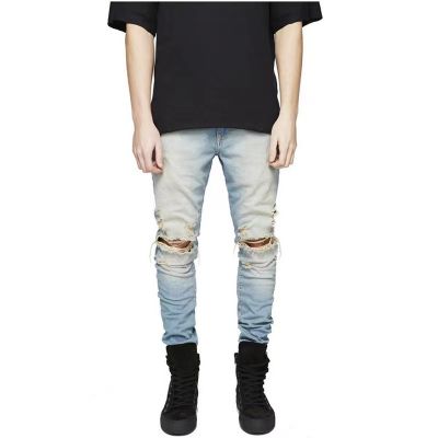 Skinny stretch jeans with knee rips for men
