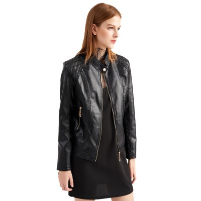 Slim fit faux leather jacket for women
