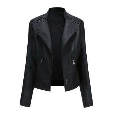 Slim fit faux leather moto jacket for women
