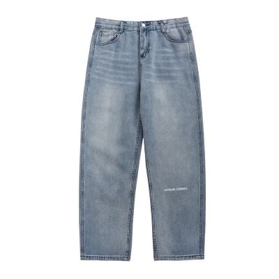 Straight leg jeans in mid wash blue for men