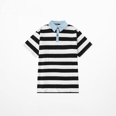 Striped half-sleeve polo shirt unisex