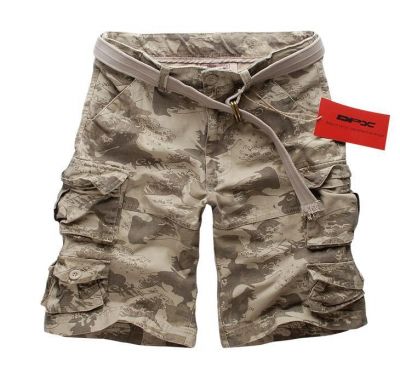 Kaki Army Baggy Shorts for Men Camouflage Print Bermuda