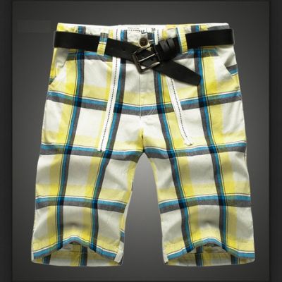 Plaid Checkered Shorts for Men Summer Bermuda - Yellow White