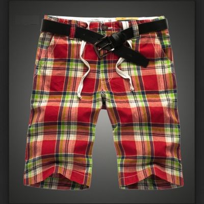 Bermuda Summer Shorts for Men with Green and Red Plaid Pattern