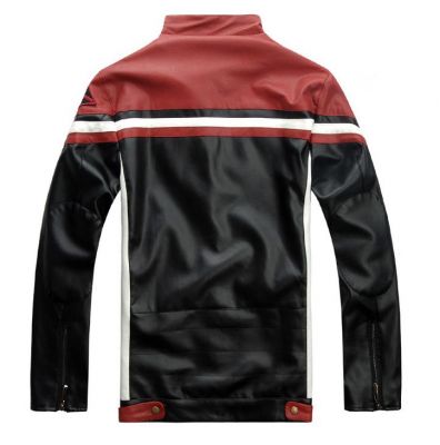 Motorcycle style leather jacket sports style Red Shoulder Design