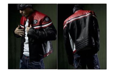 Motorcycle style leather jacket sports style Red Shoulder Design