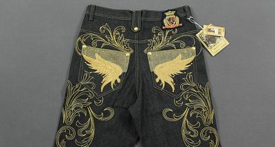 Hip Hop Baggy Jeans with Gold Embroidery on the back