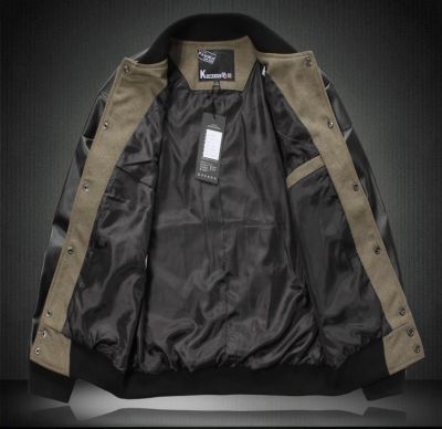 Men's Bomber Jacket Baseball Vest with PU Leather Sleeves