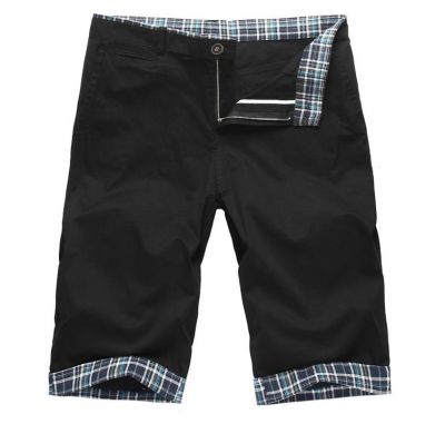 Black Shorts Summer Bermuda for Men with Checkered Cuff