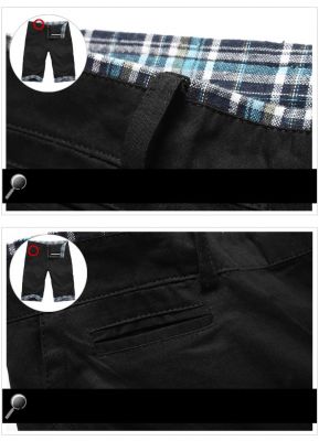 Black Shorts Summer Bermuda for Men with Checkered Cuff