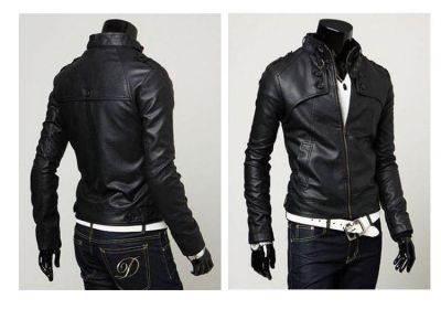 Slim Fit Leather Jacket for Men with Neck Buckle - Black or Brown