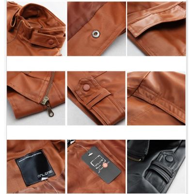 Classic leather jacket for men with collar buckle