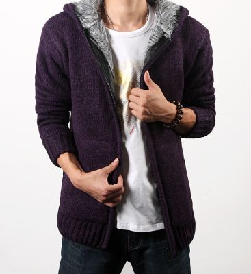 Wool Zip Up Hoodie for Men with Inside Fur - Plain Model