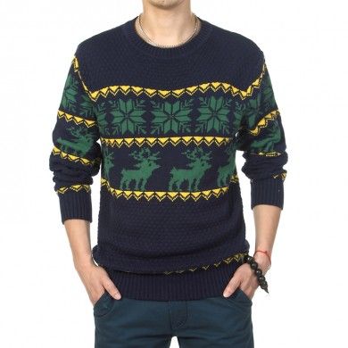 Crewneck Pullover for men with Winter Season Print Reindeer