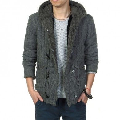 Button Down Hoodie for men with Inside Fur Thick Wool Vest