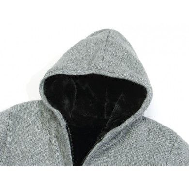 Zip Up Hoodie for Men with Inside Fur and Winter Stripe Print