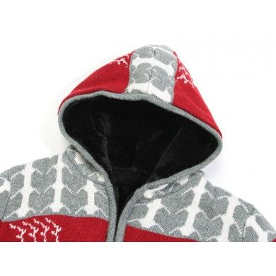 Zip Up Hoodie for Men with Big Winter Reindeer Print and Inside Fur