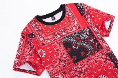 Paisley Bandana Print T Shirt Bloods Crips Black White Red