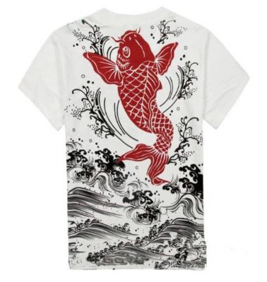 T Shirt Japanese Tattoo Koi Fish Print Oriental Hip Hop Streetwear