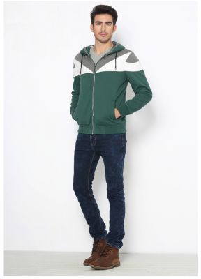 Zip up Hoodie for men with PU Leather shoulder contrast Sport fashion