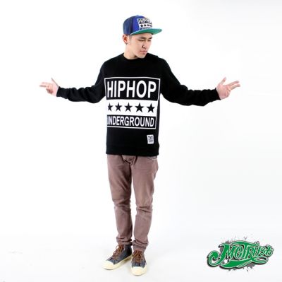Crewneck Sweater with Hip Hop Underground Stars Print