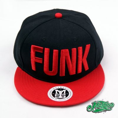 Funk Big Letters Black Baseball Snapback Cap with Red Visor