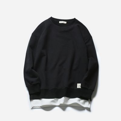 Crewneck sweater for men with white t-shirt extension on bottom