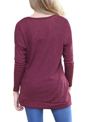 Long sleeve t-shirt for women with large wooden side buttons